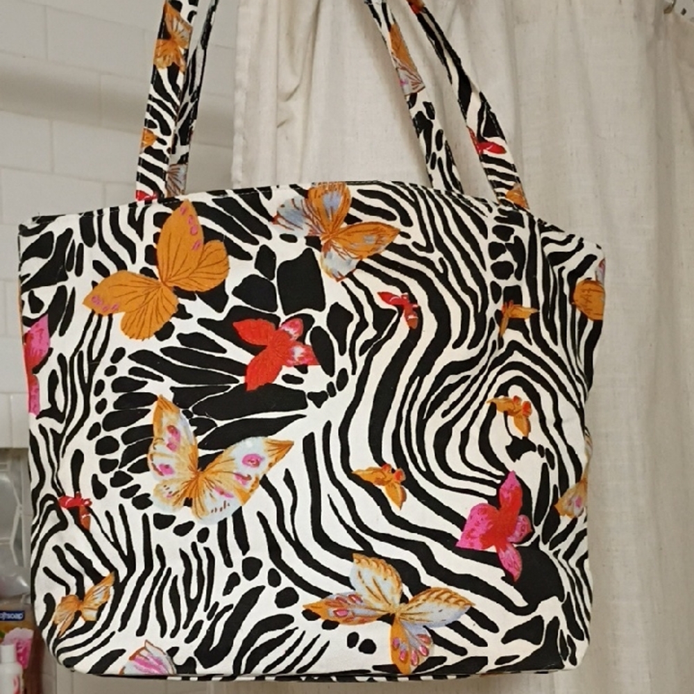 Butterfly Print Zebra Stripe Tote Bag